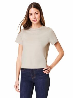 SPANX Cool Cotton Crewneck Tee Bone Small NWT